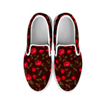 Red Rose Floral Flower Pattern Print White Slip On Sneakers