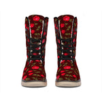 Red Rose Floral Flower Pattern Print Winter Boots