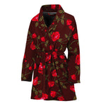 Red Rose Floral Flower Pattern Print Women's Bathrobe