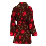 Red Rose Floral Flower Pattern Print Women's Bathrobe