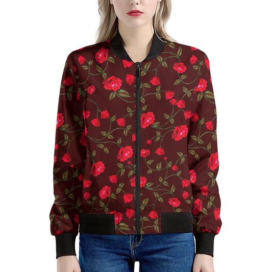 Red Rose Floral Flower Pattern Print Women's Bomber Jacket
