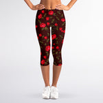 Red Rose Floral Flower Pattern Print Women's Capri Leggings
