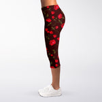 Red Rose Floral Flower Pattern Print Women's Capri Leggings