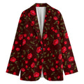 Red Rose Floral Flower Pattern Print Women's Cotton Blazer