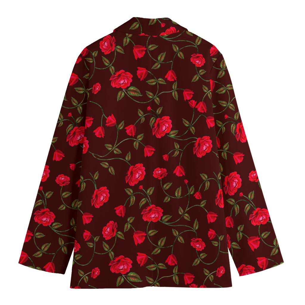 Red Rose Floral Flower Pattern Print Women's Cotton Blazer