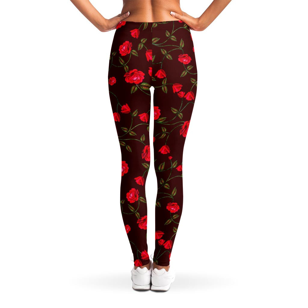 Red Rose Floral Flower Pattern Print Women's Leggings