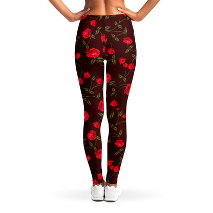 Red Rose Floral Flower Pattern Print Women's Leggings