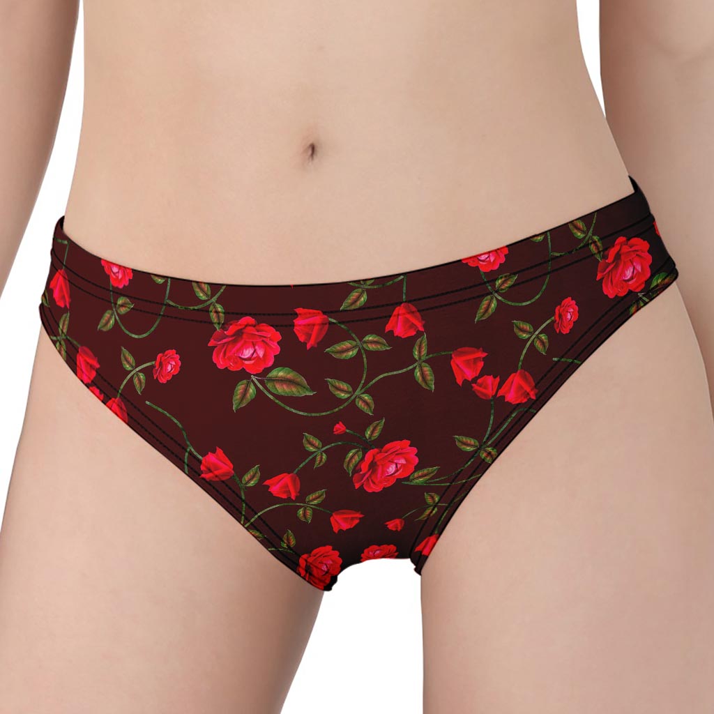 Red Rose Floral Flower Pattern Print Women's Panties