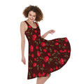 Red Rose Floral Flower Pattern Print Sleeveless Knee Length Dress