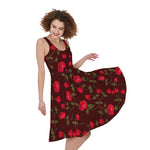 Red Rose Floral Flower Pattern Print Women's Sleeveless Dress