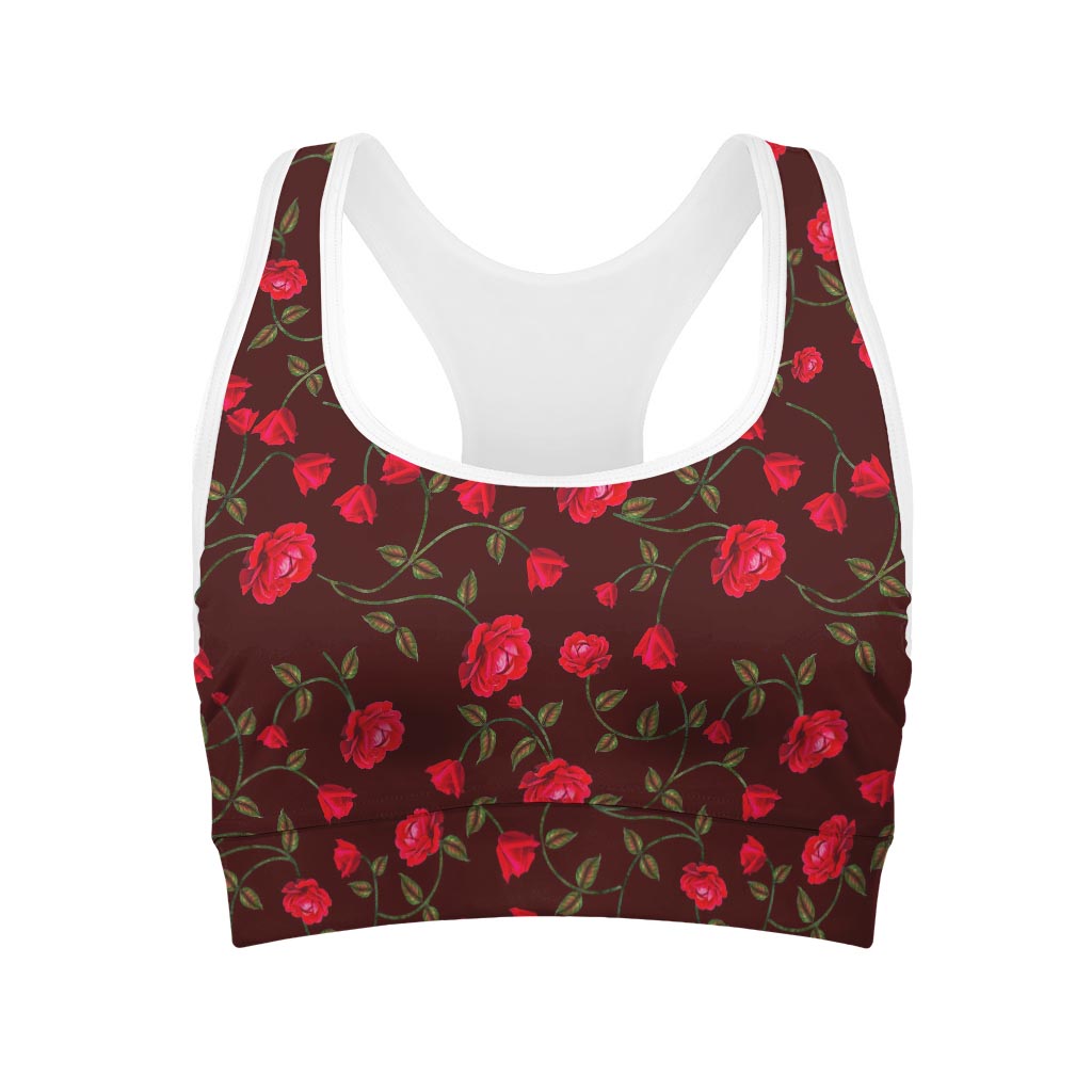 Red Rose Floral Flower Pattern Print Women's Sports Bra