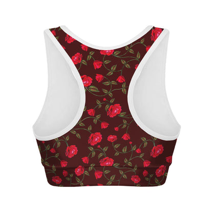 Red Rose Floral Flower Pattern Print Women's Sports Bra