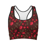 Red Rose Floral Flower Pattern Print Women's Sports Bra