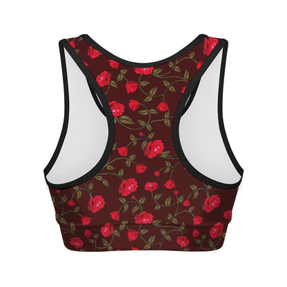 Red Rose Floral Flower Pattern Print Women's Sports Bra