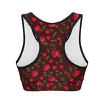 Red Rose Floral Flower Pattern Print Women's Sports Bra