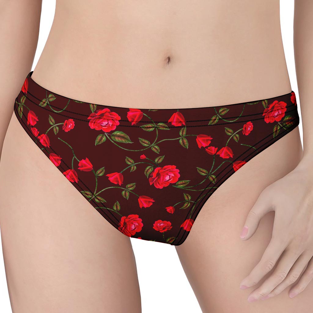 Red Rose Floral Flower Pattern Print Women's Thong