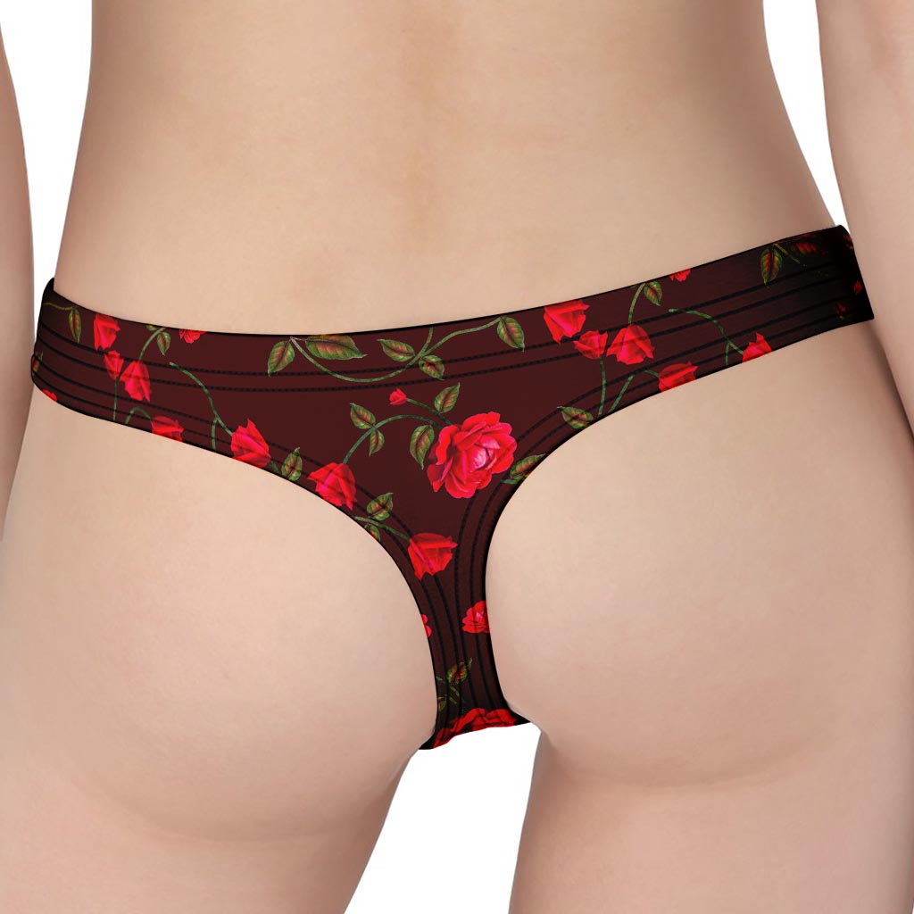 Red Rose Floral Flower Pattern Print Women's Thong