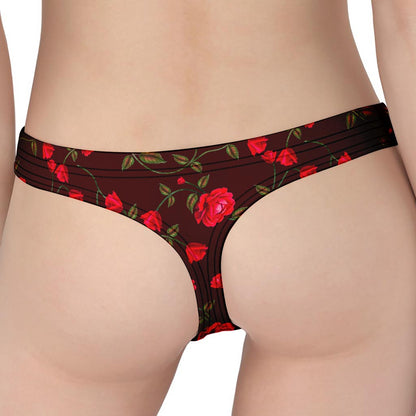 Red Rose Floral Flower Pattern Print Women's Thong