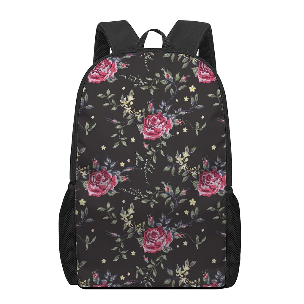 Red Rose Floral Pattern Print 17 Inch Backpack