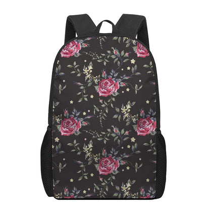 Red Rose Floral Pattern Print 17 Inch Backpack