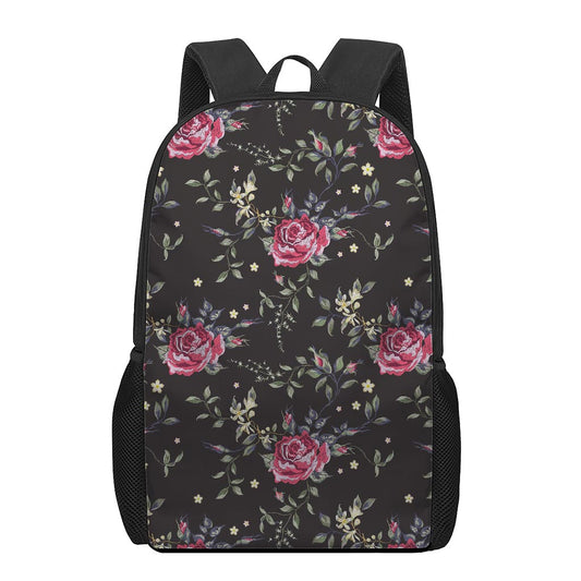 Red Rose Floral Pattern Print 17 Inch Backpack