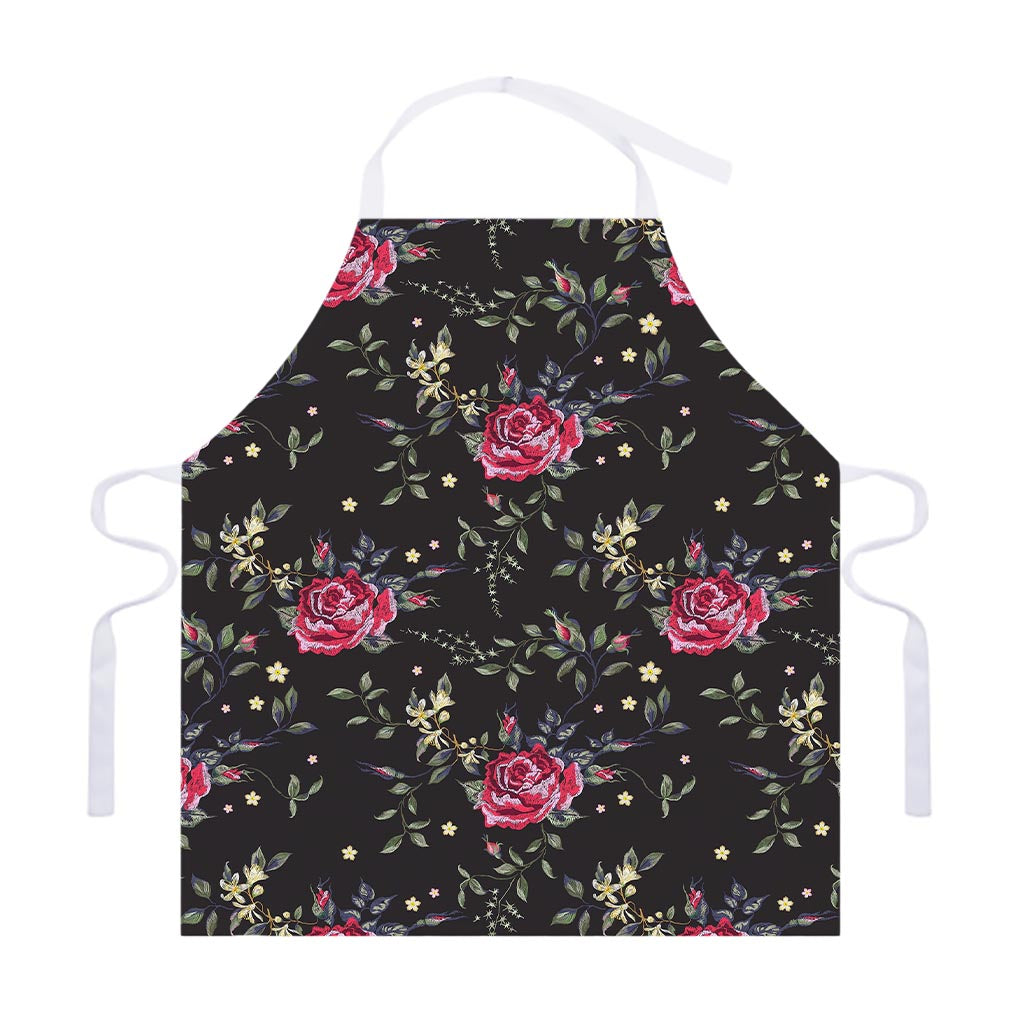 Red Rose Floral Pattern Print Adjustable Apron