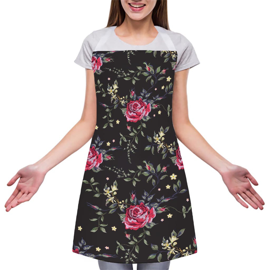 Red Rose Floral Pattern Print Adjustable Apron
