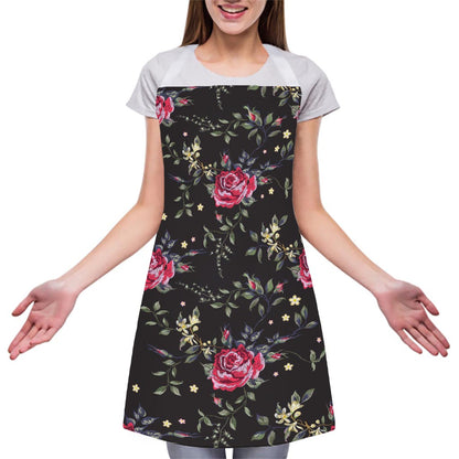 Red Rose Floral Pattern Print Adjustable Apron