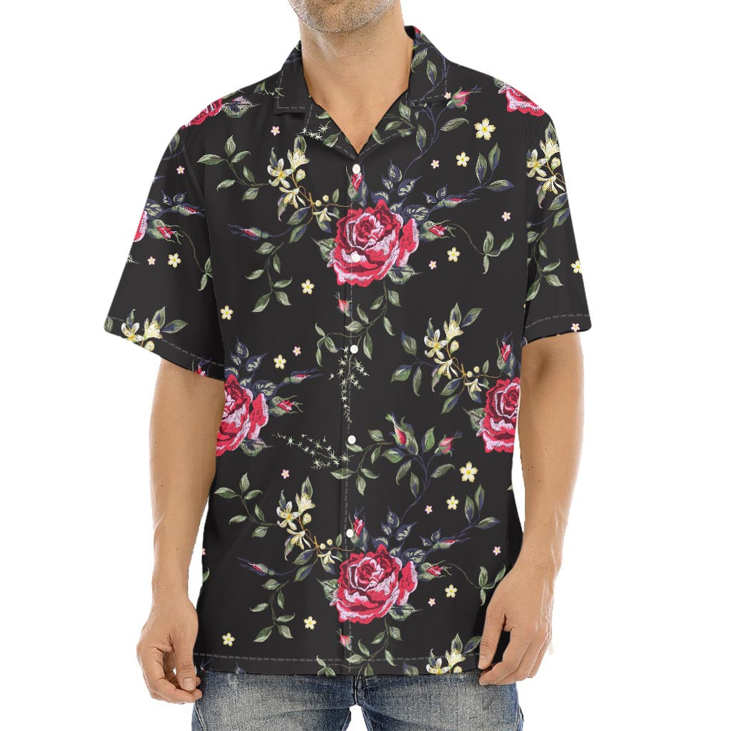 Red Rose Floral Pattern Print Aloha Shirt
