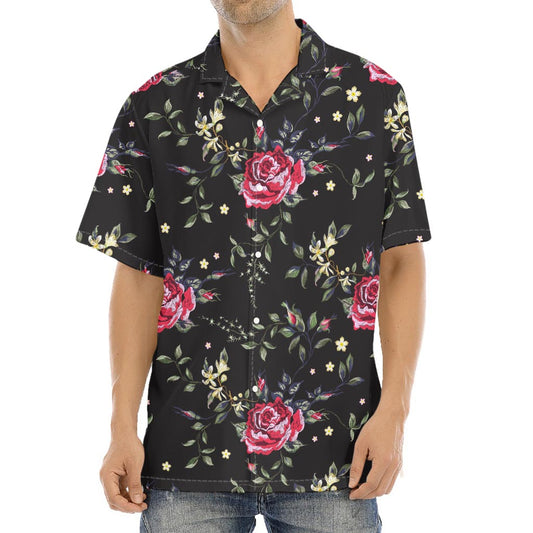 Red Rose Floral Pattern Print Aloha Shirt