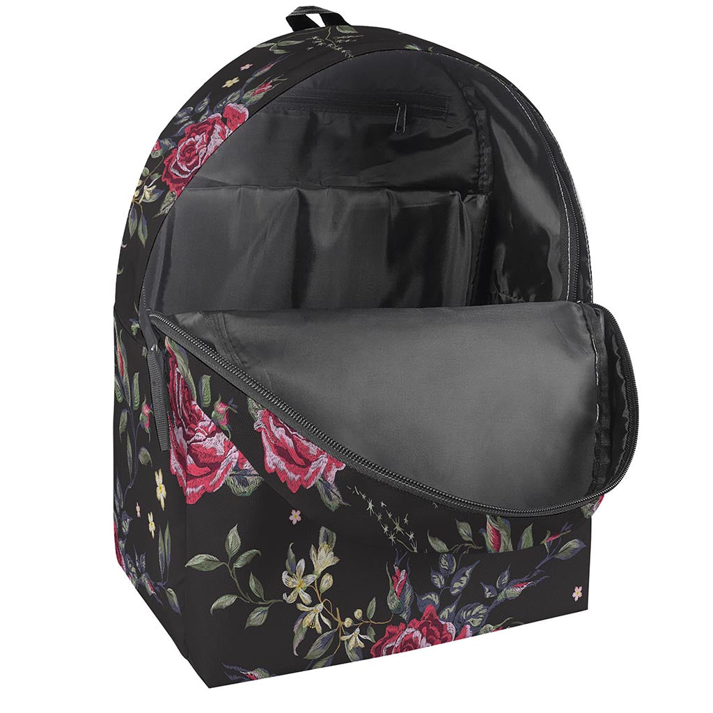 Red Rose Floral Pattern Print Backpack