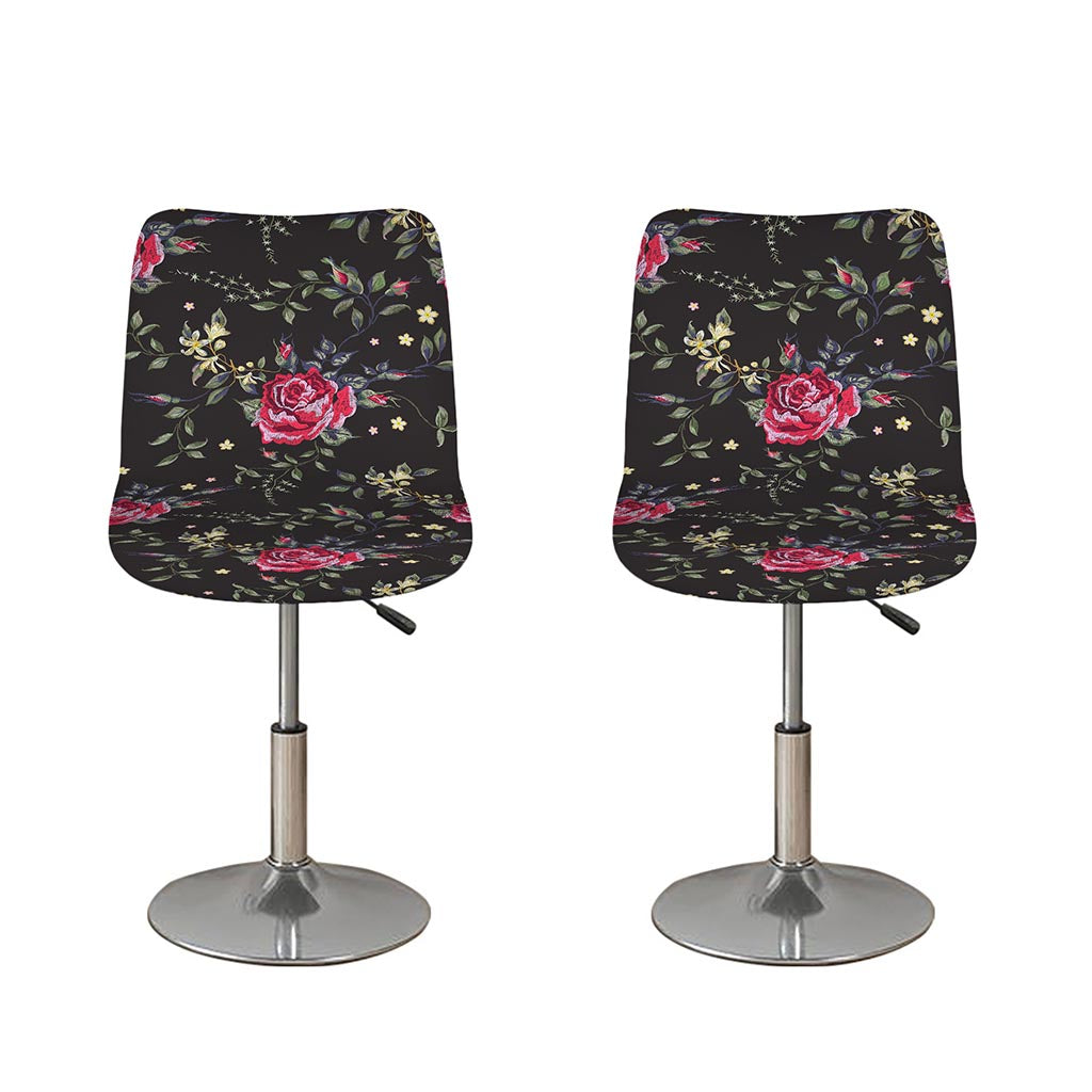 Red Rose Floral Pattern Print Bar Stool Covers