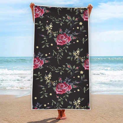 Red Rose Floral Pattern Print Beach Towel