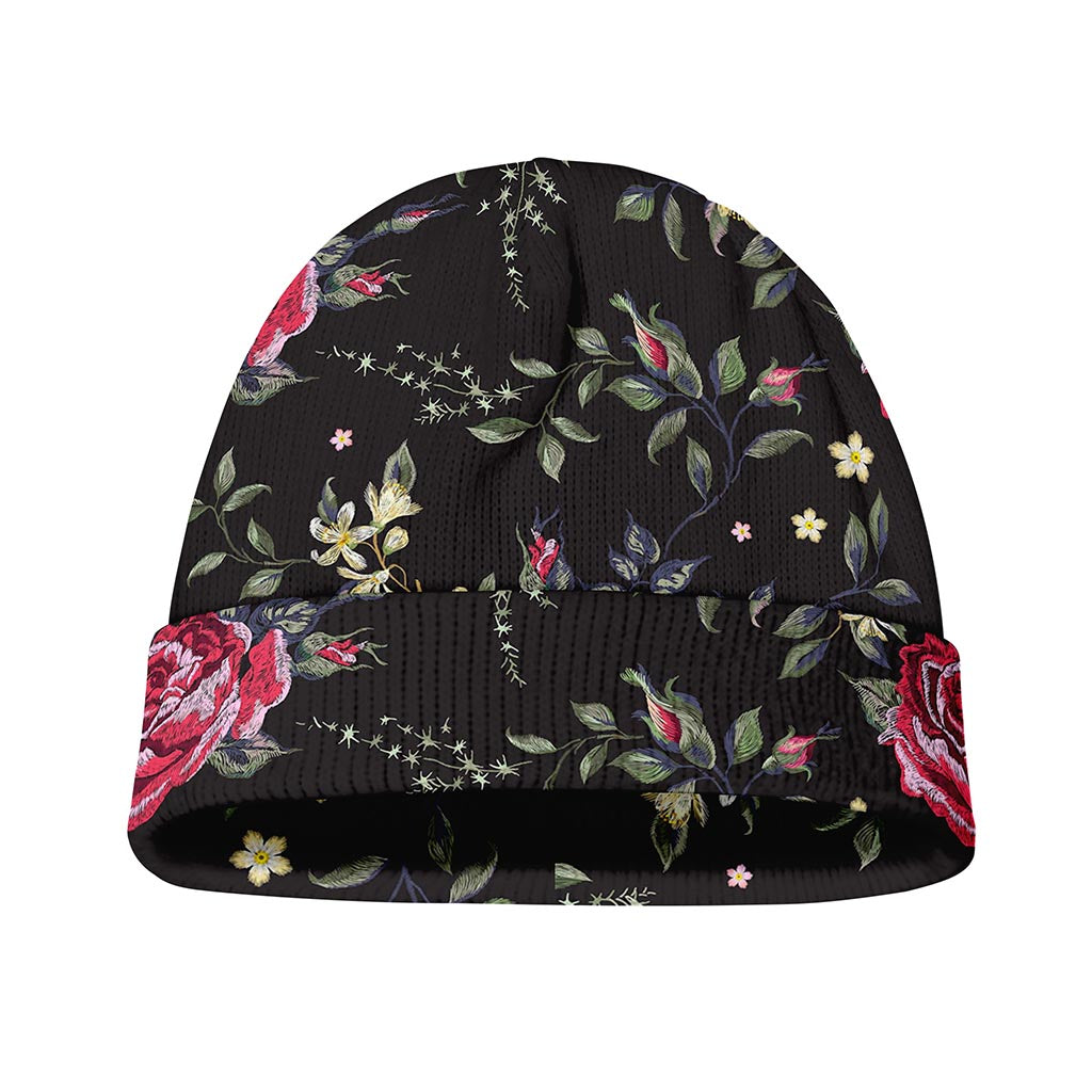 Red Rose Floral Pattern Print Beanie