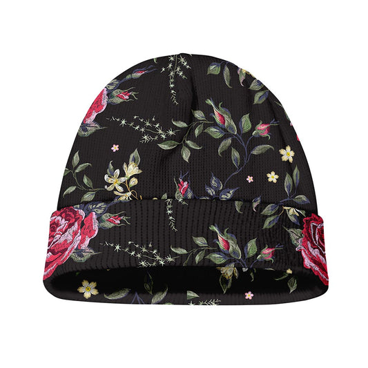 Red Rose Floral Pattern Print Beanie