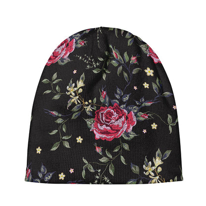 Red Rose Floral Pattern Print Beanie