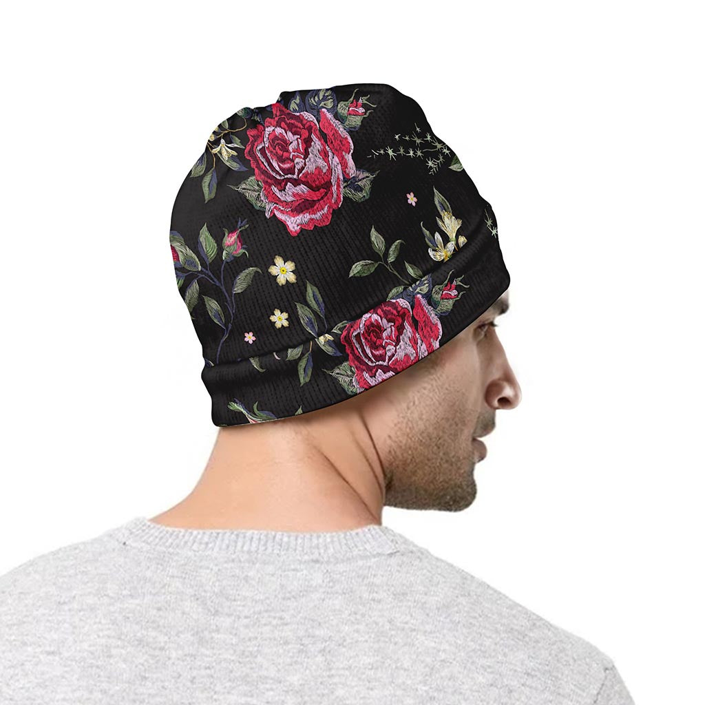 Red Rose Floral Pattern Print Beanie
