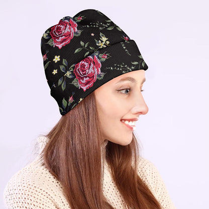 Red Rose Floral Pattern Print Beanie