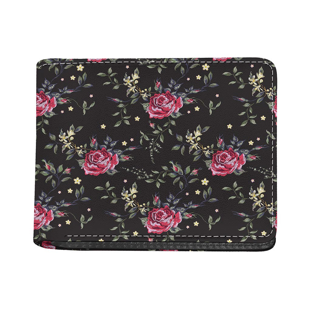 Red Rose Floral Pattern Print Bifold Wallet