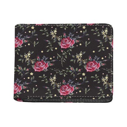 Red Rose Floral Pattern Print Bifold Wallet