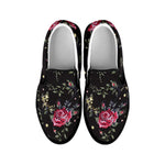 Red Rose Floral Pattern Print Black Slip On Sneakers