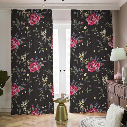 Red Rose Floral Pattern Print Blackout Pencil Pleat Curtains