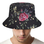 Red Rose Floral Pattern Print Bucket Hat