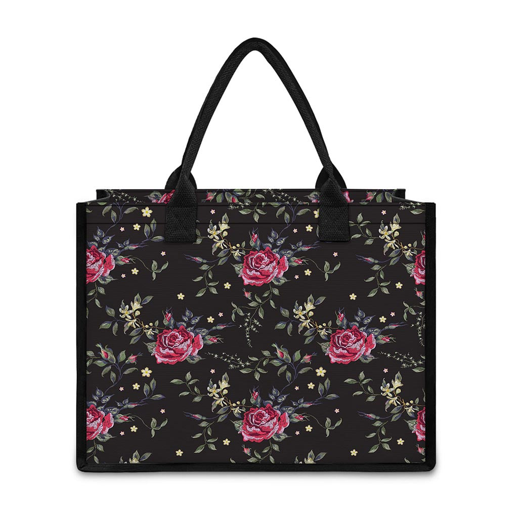 Red Rose Floral Pattern Print Canvas Tote Bag
