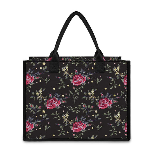 Red Rose Floral Pattern Print Canvas Tote Bag