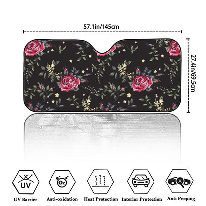 Red Rose Floral Pattern Print Car Windshield Sun Shade