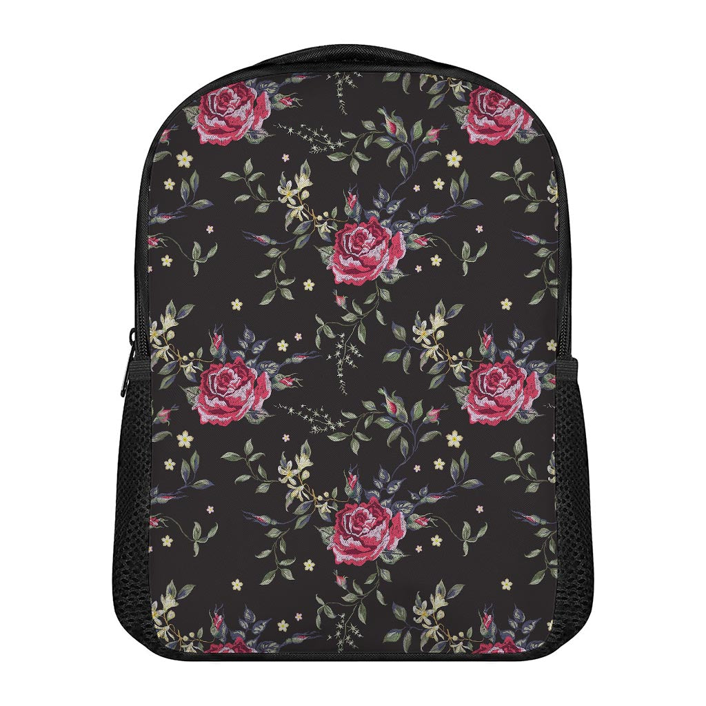 Red Rose Floral Pattern Print Casual Backpack