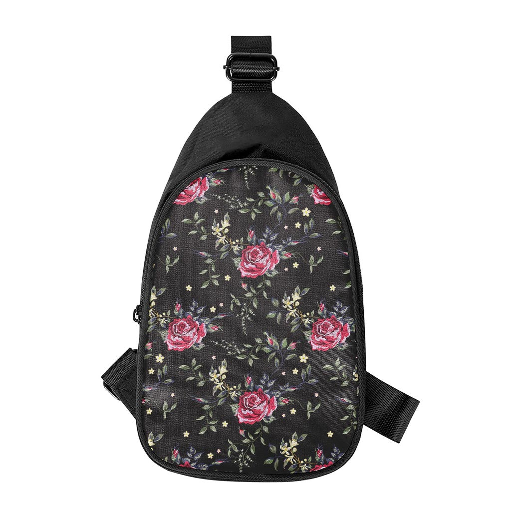 Red Rose Floral Pattern Print Chest Bag