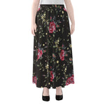 Red Rose Floral Pattern Print Chiffon Maxi Skirt