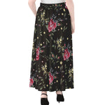 Red Rose Floral Pattern Print Chiffon Maxi Skirt